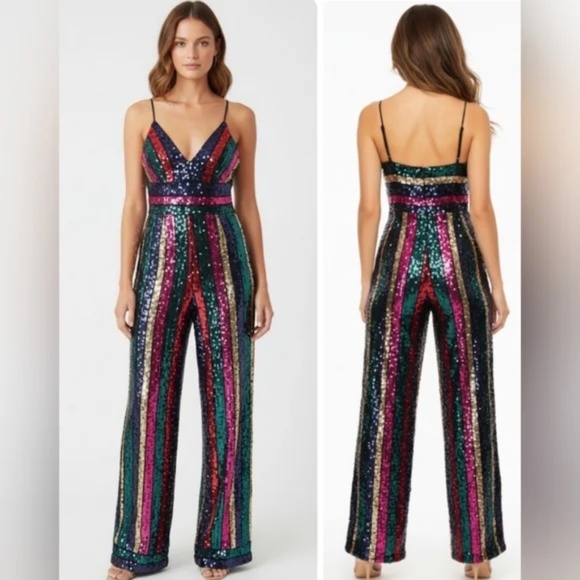 Express Sequence New Years Jumpsuit xxs petite RARE sz - Picture 1 of 6